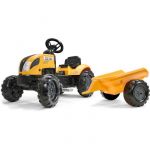 Falk Tracteur à pédales Mighty Builder - Jaune - avec remorque - Fabriqué en France - Dès 2 Ans - 2055L