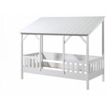 Vipack Furniture Lit cabane 90x200 pin massif blanc avec barreaux et toit
