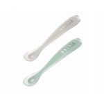 Beaba Lot de 2 cuill&egrave;res 1er &acirc;ge silicone avec boite de transport velvet grey / sage green