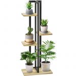 Outsunny Support à fleurs style industriel 4 niveaux métal noir bois sapin