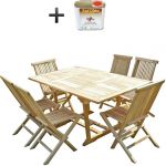 C&L Jardin Serang - Ensemble salon de jardin en teck 6 chaises + huile