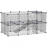 Pawhut Cage Parc enclos pour Animaux domestiques L 146 x l 73 x H 73 cm modulable 2 Niveaux 36 Panneaux Bords arrondis Fil métallique Noir