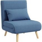 Homcom Fauteuil convertible design scandinave - fauteuil relax chauffeuse - dossier inclinable réglable, coussin - bois tissu bleu