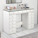 Coiffeuse moderne avec 13 tiroirs et plateau en verre transparent Probeauty Blanc