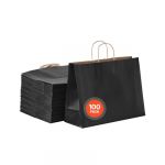 Sac Papier Kraft-VEVOR-Lot de 100-Sac Cadeau avec Poignées-406 x 152 x 308 mm-Réutilisables-Noir