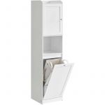 Meuble de salle de bain panier &agrave; linge placard de rangement haut sac int&eacute;rieur amovible avec poign&eacute;es compartiment avec porte 40 x 40 x 170 cm blanc