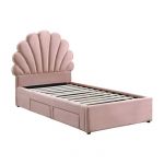 Lit coquillage 90 x 190 cm avec 2 tiroirs - Velours - Rose - MOANA