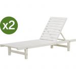 Lot de 2 bains de soleil en bois 'Rawai' Blanc