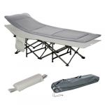 Outsunny Lit de camp lit d'appoint pliable - pochette rangement, tétière, sac de transport, matelas inclus métal Oxford gris