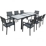 Happy Garden Salon de jardin FIRENZE extensible en textil&egrave;ne gris 8 places - aluminium anthracite