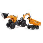 Falk Tractopelle &agrave; p&eacute;dales avec selle pivotante + remorque basculante + excavatrice