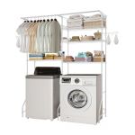 Étagère de Salle de Bain WC-VEVOR-Meuble Machine à Laver-6 Niveaux-avec Tringle et Crochets-pour Buanderie Salle de Bain Blanc