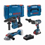 Bosch Pack 3 outils 18V - perforateur - perceuse-visseuse - meuleuse - avec 1 batterie 18V 4.0Ah + 1 batterie 8.0Ah - chargeur - L-Boxx - 0615990N2X