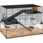 Pawhut Cage hamster - 3 niveaux - roue rampes maisonnette abreuvoir mangeoire - 76,5L x 48,5l x 54,5H cm - noir