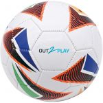 OUT2PLAY Ballon de Football, Motif G&eacute;om&eacute;trique Multicolore, Blanc avec Accents Violets et Orange