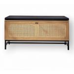 Calicosy Banc avec rangement chaussures effet bois et façade en rotin L100 cm - 100 cm X 38 cm X 47 cm - Casâme Bois Clair