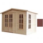 M334FB Cabane en bois avec planc r, avec bardeaux bit ineux couleur rouge l332xP222xH232cm/6m2, Abri en bois de jardin multifonctionnel, Bureau de
