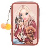 Depesche TOPModel Fur Ever Friends 13673 - Trousse &agrave; Crayons 3 Compartiments remplie en Rose et cuivre, avec Motif mod&egrave;le, Chien et Chat, avec Ciseaux, r&egrave;gle et Bien d'autres Choses Encore