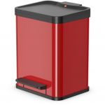 Hailo Poubelle a p&eacute;dale &Ouml;ko Uno Plus M rouge - 17 L - Couleur : rouge - Corps rectangulaire en acier et couvercle en plastique haute densit&eacute; noir.