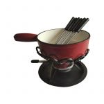 Table & cook Table&cook - Fondue diam. 24 cm rouge uni r&eacute;chaud fer forg&eacute; 6 fourchett