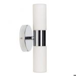 Applique de salle de bain chrom&eacute;e m&eacute;tal et verre opalin 30 cm