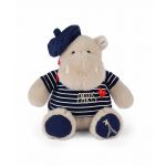 Doudou et Compagnie Peluche Hippopotame Béret Et Marinière - 28 Cm - Collection Amour de Paris - Doudou Peluche Doux et Chic - Avec Broderie Paris - Idée Cadeau Souvenir Enfants et Adultes - SP4291
