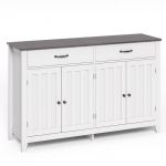 Buffet de Cuisine Bealife Meuble de Rangement en bois avec 2 Tiroirs 2 &Eacute;tag&egrave;res R&eacute;glables et 4 Portes Gris 140 x 89 x 40 cm pour Cuisine Salle &agrave;