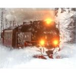 JANDEI - Tableau Paysage LED avec Interrupteur (Train, 50 * 40 * 1.8) Train Locomotive dans la Neige avec Éclairage LED avec Interrupteur, 3 Points Lumineux. 2 piles AA