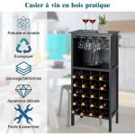 COSTWAY Casier à Vin Multifonctionnel avec 20 Emplacements de Bouteilles et Etagère pour Flûte à Champagne pour Cuisine, Bar Noir