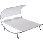 Outsunny Bain de soleil 2 places lit de jardin design contemporain toit réglable 2 roulettes 2 oreillers acier époxy polyester 200x170x138cm