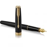 Parker Sonnet stylo plume noir mat, attributs dorés, plume moyenne – Livré dans son écrin