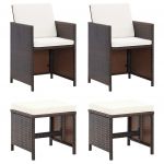 VidaXL Jeu de chaise et tabouret de jardin 4 pcs Résine tressée Marron
