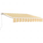 Store Banne R&eacute;tractable Manuel Marquise &agrave; Bras Articul&eacute; avec Manivelle Montage Mural Inclinaison R&eacute;glable Al ini Polyester 350 x 250 cm Jaune Blanc