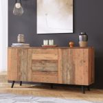 Buffet bas - 140 cm - Vintage - &Eacute;tag&egrave;res r&eacute;glables - Trois tiroirs - Marron