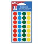 APLI 112849 - Etui de 140 pastilles adh&eacute;sives transparentes assorties, diam. 15 mm (5 feuilles / cdt)