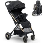 Nukido Poussette pour bébé avec Sac de Transport 0-36 Mois 0-15 kg Pliage Automatique en 2 Secondes Roues à 360° avec Amortisseur Grandes Roues Tout-Terrain Noir/doré