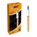 Bic 12 Stylos-bille 4 couleurs corps doré givré bleu/vert/rouge/noir - 1 mm