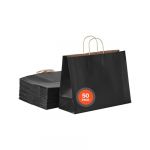 VEVOR Sac Papier Kraft, Lot de 50, Sac Cadeau avec Poignées, 406x152x308 mm, Grands Sacs d'Épicerie Réutilisables, Emballage de Courses, pour Fêtes, Anniversaires, Mariages, Shopping, Cadeaux, Noir