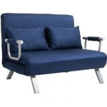 Homcom Canap&eacute;-lit canap&eacute; convertible 2 places d&eacute;houssable grand confort 2 coussins fournis pieds accoudoirs m&eacute;tal su&egrave;de bleu - Bleu