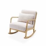 Alice's Garden Fauteuil à bascule design en bois et tissu. bouclettes blanches. 1 place. rocking chair scandinave