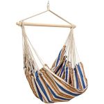Amanka Hamac Taille XXL pour 2 Personnes Charge Max. 150 kg Grand siège Suspendu 185 x 130 cm 100% Coton Fauteuil Suspendu avec émerillon Rayures Bleues/Marron