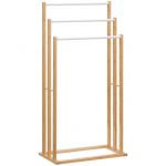 Homcom Porte-serviette autoportant 3 barres - dim. 48L x 25l x 94H cm - bois bambou acier blanc 48x25x94cm Beige