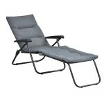 Outsunny Bain de Soleil Pliable transat inclinable 6 Positions Grand Confort avec Matelas + accoudoirs Acier Polyester Gris