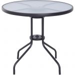 Outsunny Table ronde bistrot de jardin dim. &Oslash; 80 x 72H cm espace installation parasol acier &eacute;poxy noir plateau verre tremp&eacute;