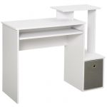 Homcom Bureau informatique multimédia étagères tablette clavier panier gris panneaux particules blanc