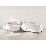 Camille - canap&eacute; d'angle gauche 5 places convertible avec t&ecirc;ti&egrave;res et coffre en velours textur&eacute;