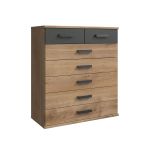 Calicosy Commode 7 tiroirs décor chêne et graphite - L91 cm