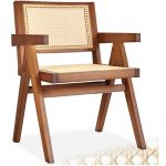 TecTake Chaise de salle &agrave; manger lissy avec cannage viennois et accoudoirs ch&ecirc;ne fonc&eacute; -