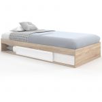 Idmarket Cadre de lit simple salem avec rangement et sommier 90 x 190 cm façon hêtre et blanc