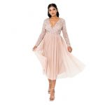 Maya Deluxe Maya Berry Embellished Halter Neck Maxi Dress Robe de Demoiselle d'honneur, Blush taupe, 36